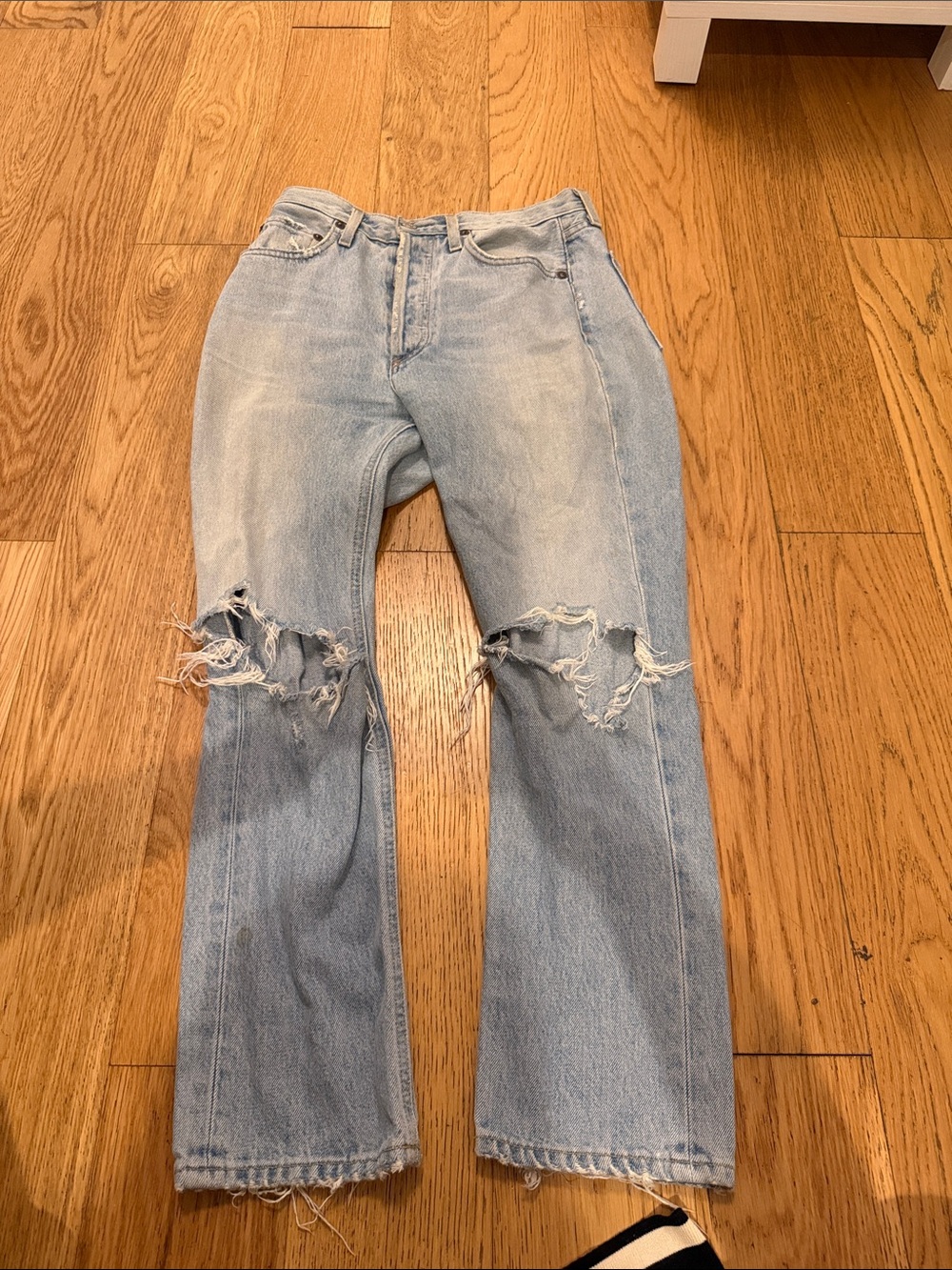 Agolde Light Blue Distressed Flare Jeans